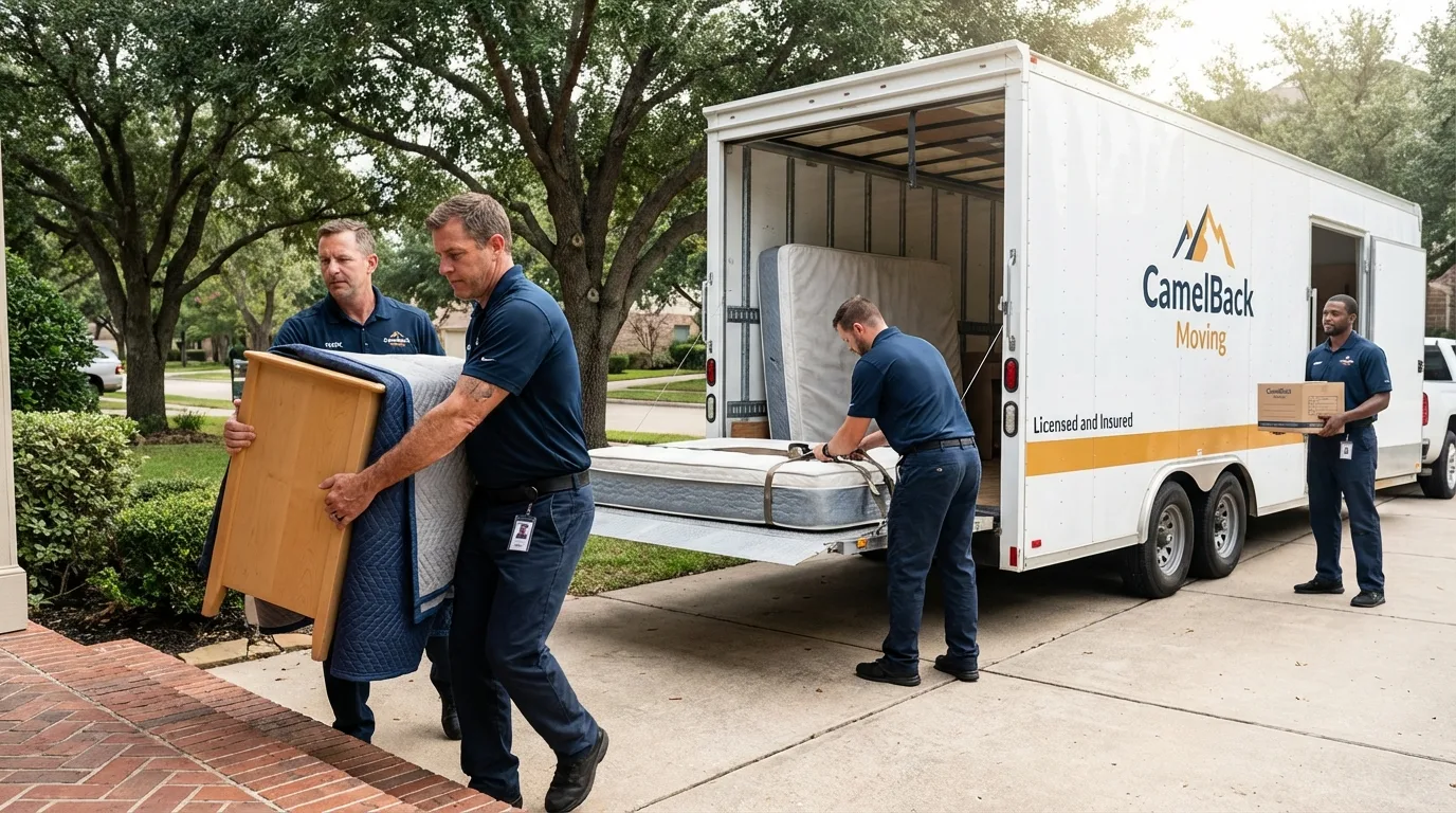 Crew loading residential truck for cross-state move from South Windham, CT