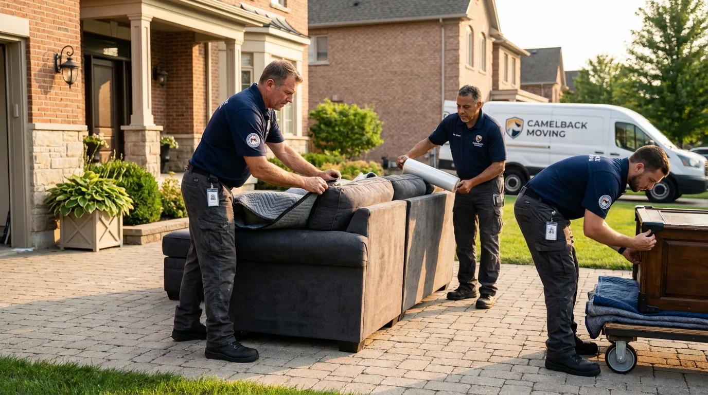 Large estate moving crew wrapping furniture in South Windham, CT